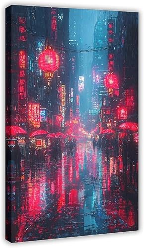 XAHOR Cyberpunk Pixel Art Print  Retro Futuristic Neon City  Vaporwave Digital Wall Decor Art Wall Decoration Poster Family Bar Restaurant Garage