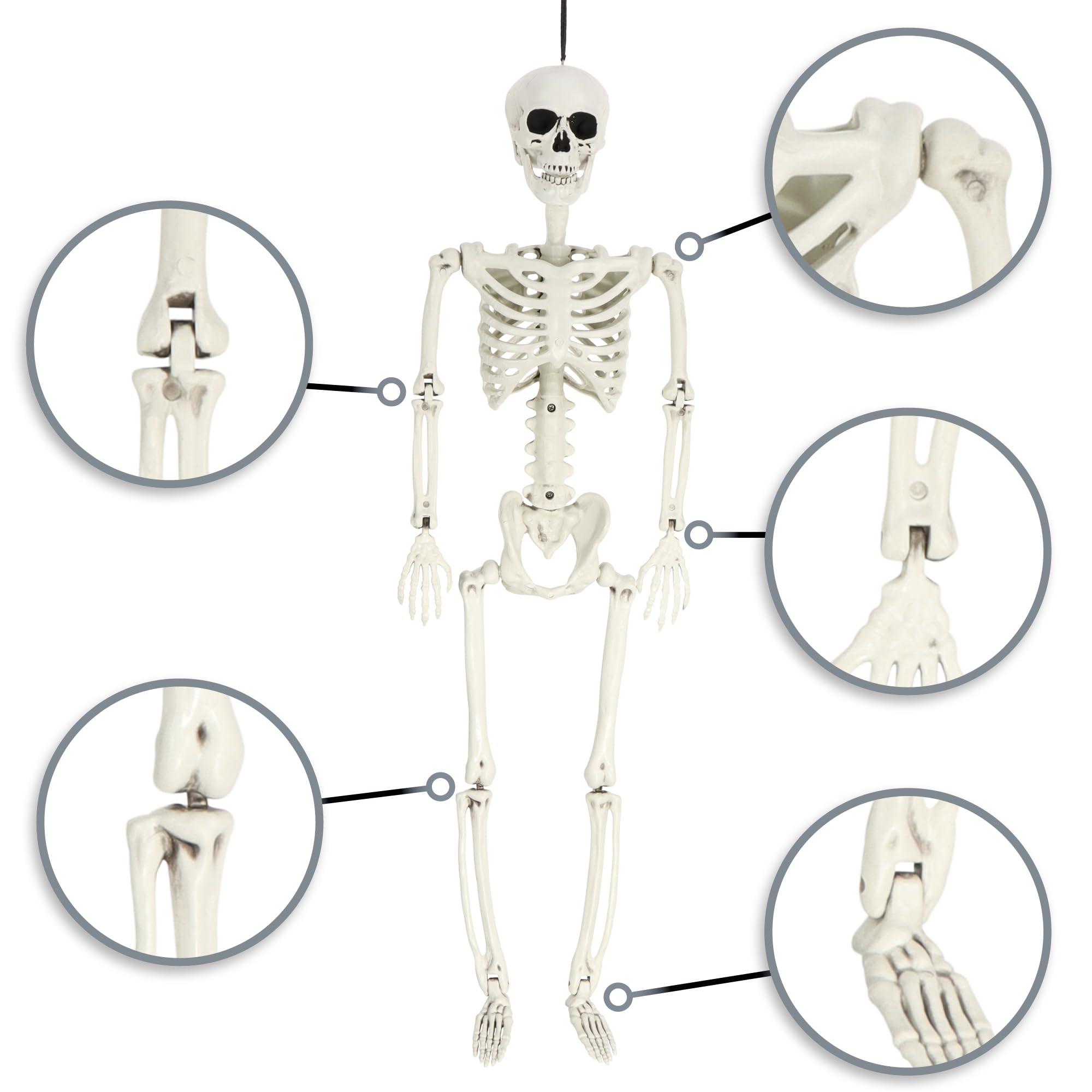 com-four® 2X 90cm Deko Skelett für Halloween, XXL-Skelett aus Kunststoff
