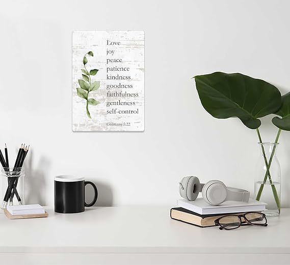 Galatians 5:22 Fruit of the Spirit Decorations, Christian Home Office Decor Wooden Signs, Rustic Farmhouse Scripture Wall Art Desk Decor, Positive Affirmation Gifts for Women Coworker Family Friends