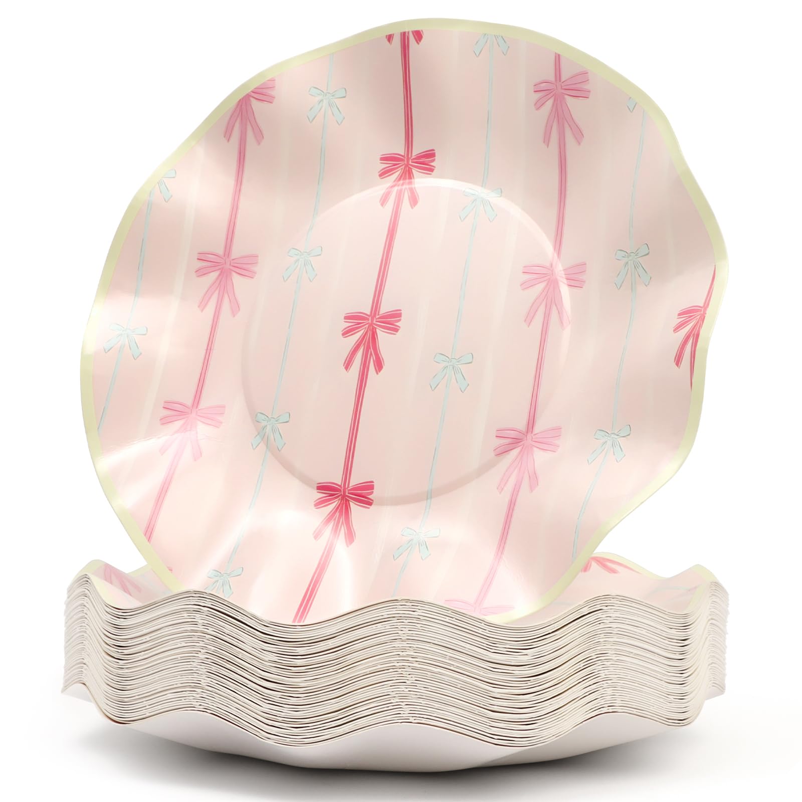 PARTY GO 50Pcs Pink Paper Plates Bow 8", Party Plates Disposable Supplies Pack for Birthday, Baby Shower, Valentine Wedding Women's Day Party Decorations