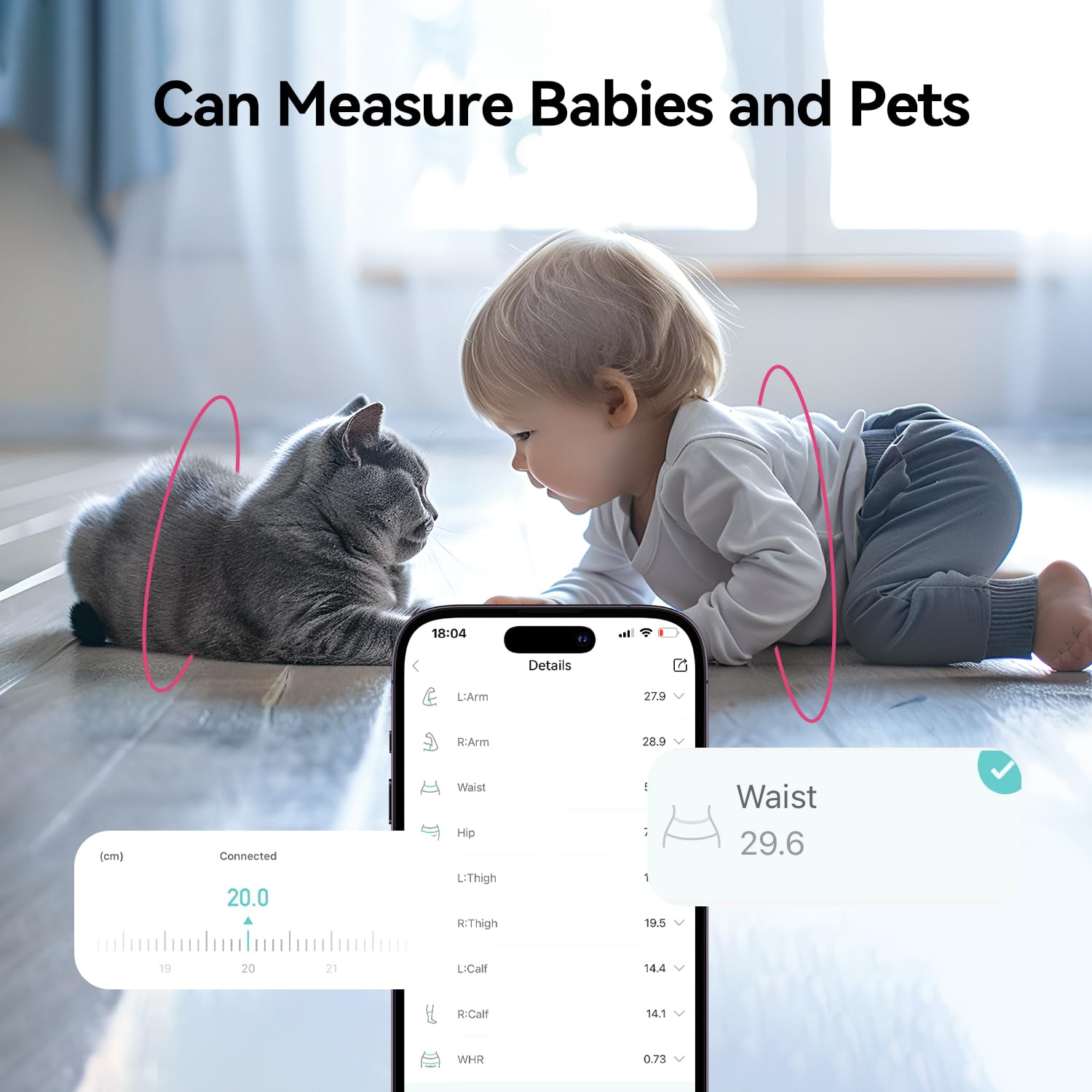 Fitdays - Cinta métrica inteligente para medir el cuerpo, pantalla LED HD, herramienta de monitoreo de grasa corporal para fitness y pérdida de peso (rosa)