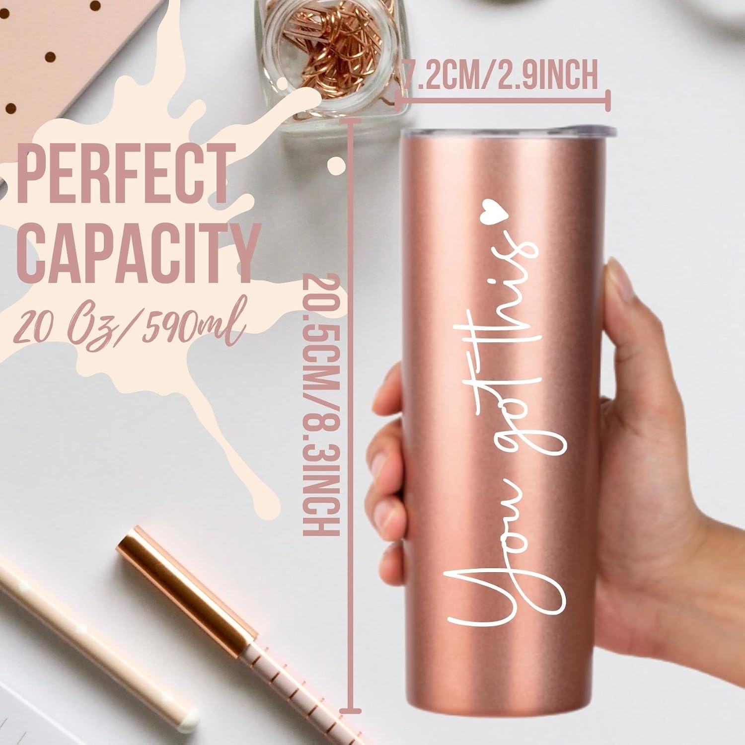 Onebttl Inspirational Gifts for Women, You Got This, Motivational Encouragement Job Promotion Congratulations Gifts for Women, Friends, New Mom, Coworkers, 20Oz Skinny Tumbler, Rose Gold
