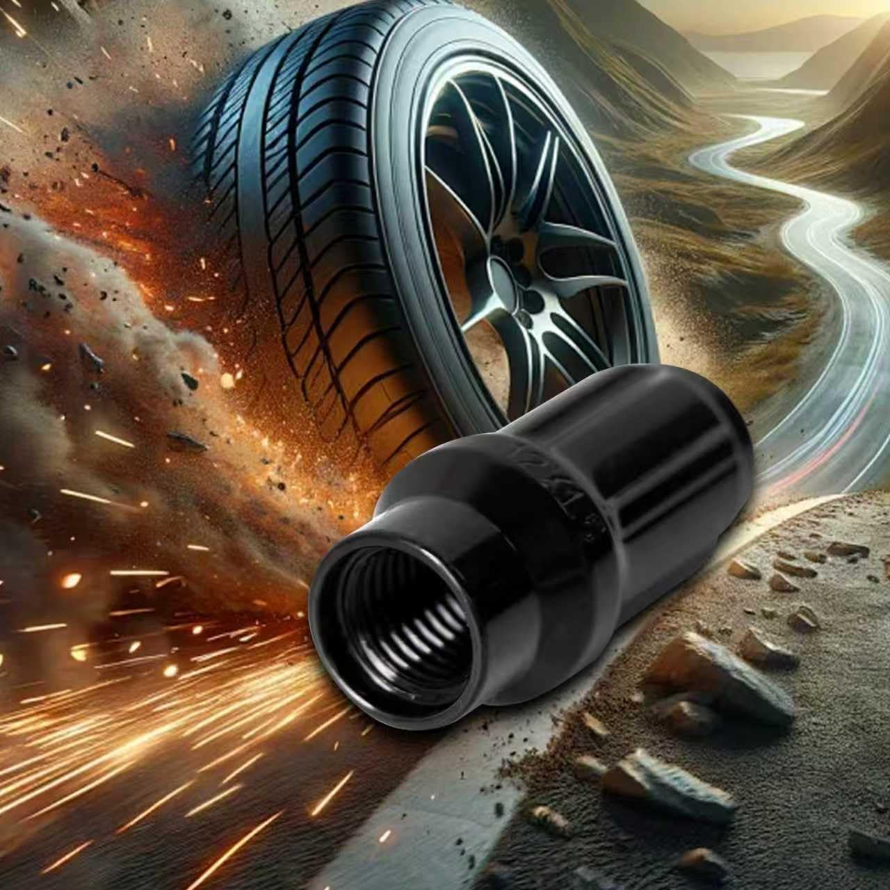 M12x1.5 Extended Lug Nuts 6 Spline for Aftermarket Wheels, 24 Pcs 12mmx1.5 Closed End with 7.6mm Shank for Toyota Tacoma 4Runner with 1 Socket Key (Black)