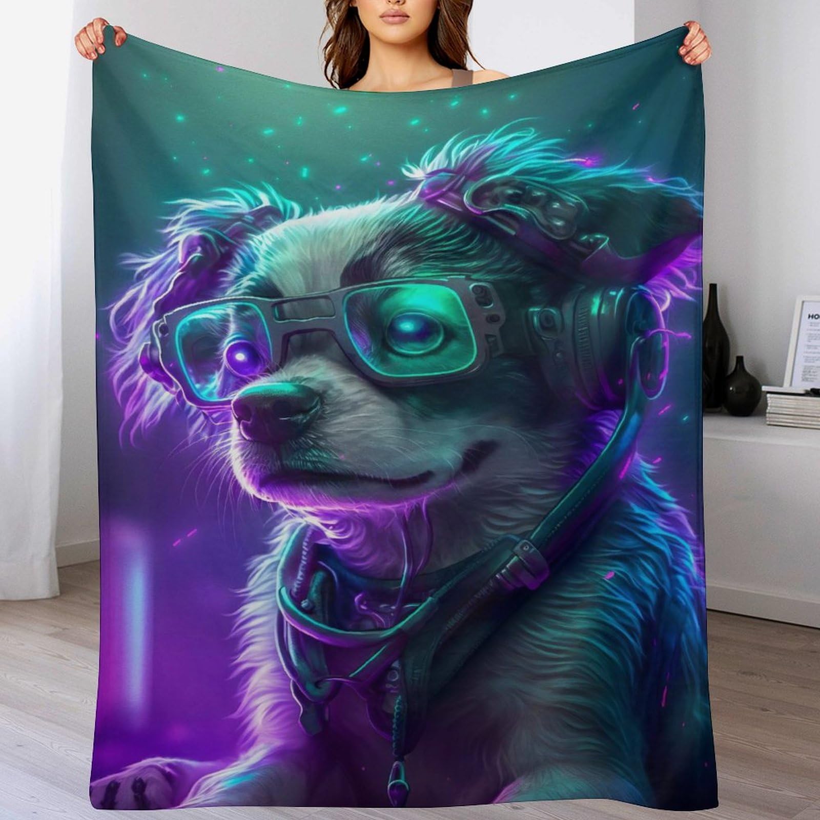 Plaid canapé motif chien couverture lit flannel 140x180