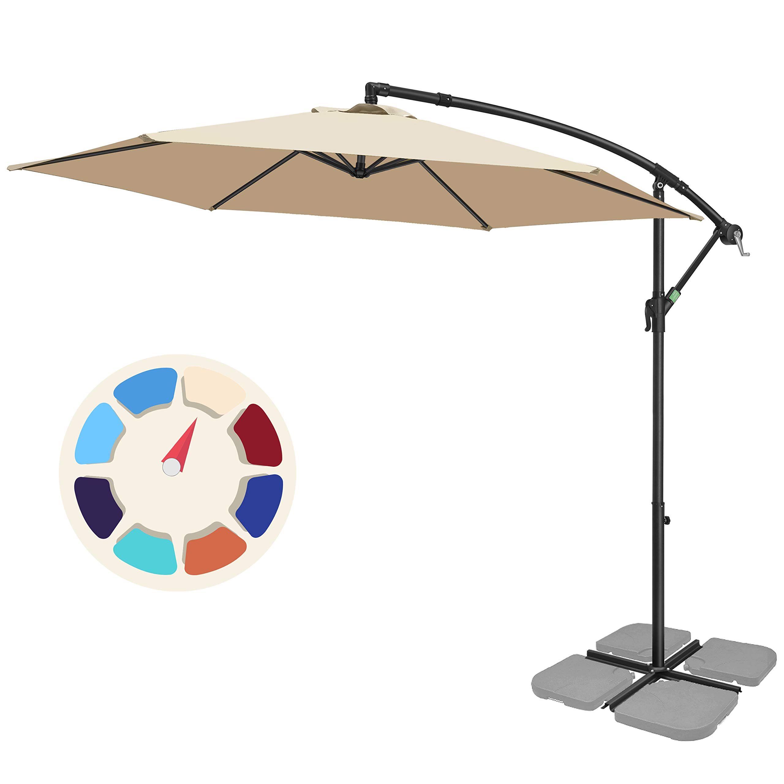 FRUITEAM 10FT Offset Hanging Patio Umbrella, Outdoor Market Cantilever Umbrella w/Easy Tilt