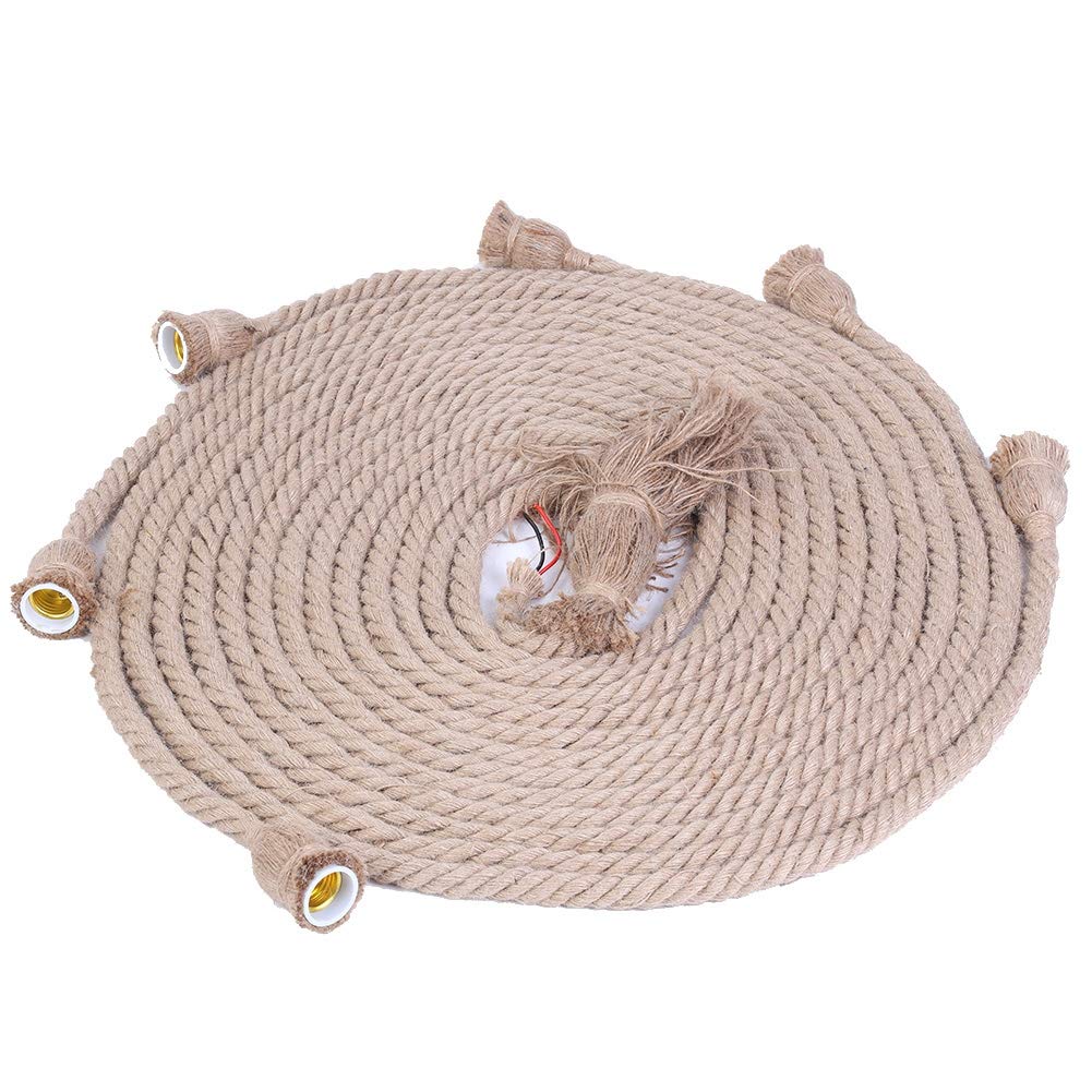 Ymiko Lámpara colgante vintage Cuerda de cá?amo, lámpara colgante con 6 cabezales Cable de 9.8 pies E27 Lámpara de filamento de techo con enchufe E27 85-265V(cabezas)