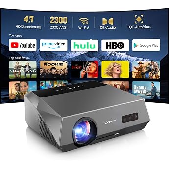 Smart Projector 4K WiFi Bluetooth NFC HDR LED Ultra HD 4K Projector Home Cinema Gaming 2300 ANSI Daylight LCD Android OS Projector Wifi Airplay with Zoom ToF Autofocus Keystone Correction HDMI ARC 2.1 USB Ceiling
