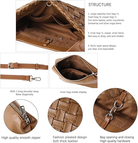 Miniatura 5 de Bolso Boston para mujer, bolso tejido de cuero vegano, bolso de mensajero para mujer, bolso cruzado de hombro de moda, casual hobo