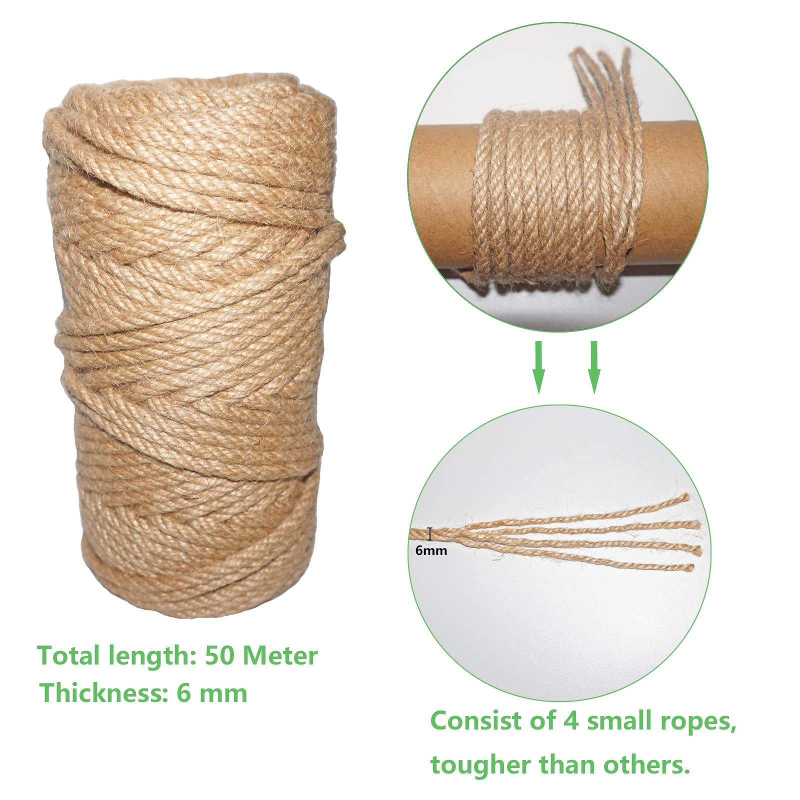 Gowkeey Sisalseil Für Kratzbäume | 6mm X 60m | 100% Natur Jute | DIY Katzenzubehör