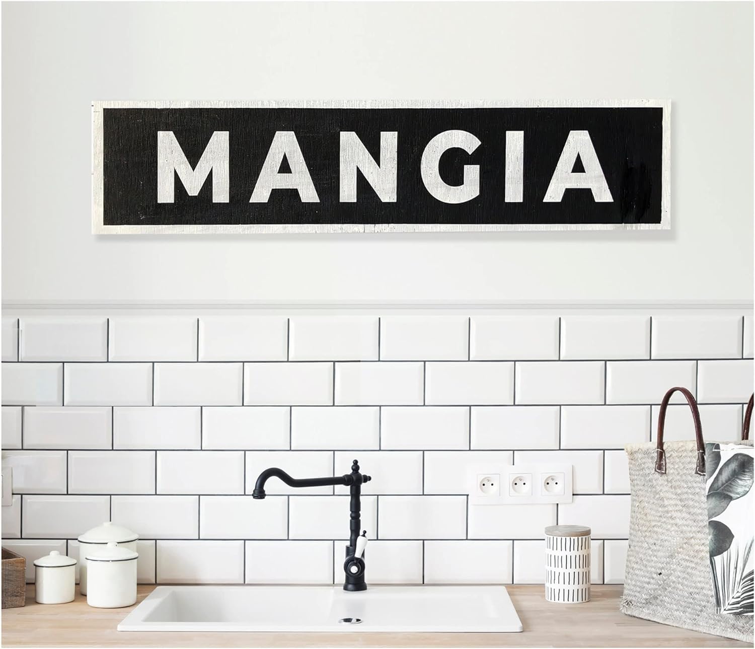 peiyeety Vintage Metal Tin Sign Decorative Wall Art Mangia Themed Sign, Rustic Style, Durable Waterproof Rustproof, For Home, Kitchen, Easy To Mount, 4x16 Inch