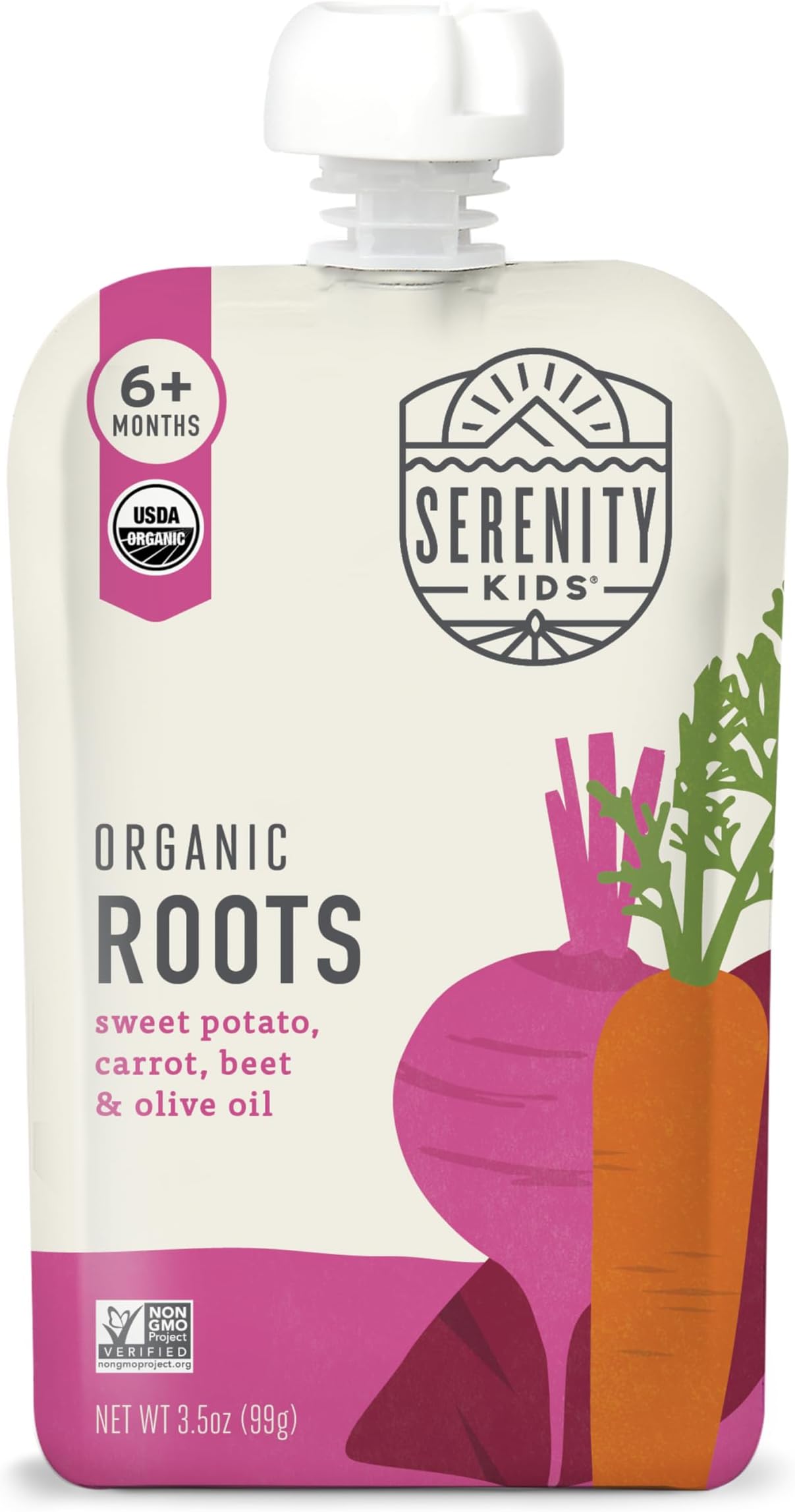 Serenity Kids 6+ Months Baby Food Pouches - USDA Organic Baby Food Puree - 100% Veggies & No Added Sugar Healthy Toddler Snacks - Easy-Squeeze BPA-Free Recyclable Toddler Pouches - 3.5 Oz, Pack of 6
