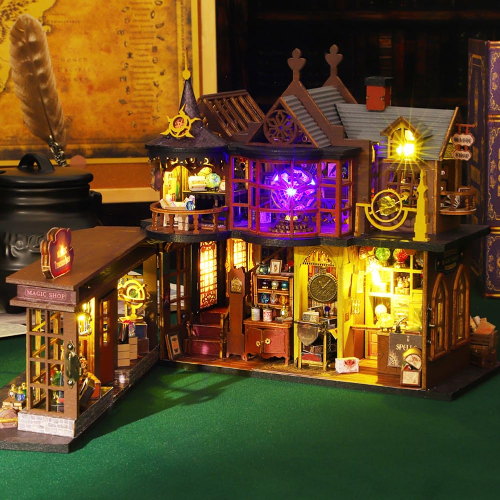 Kit de casa de muñecas en miniatura con cubierta antipolvo y música, kit de madera de casa de muñecas mágica, kit de casa de madera hecho a mano, regalo creativo de cumpleaños