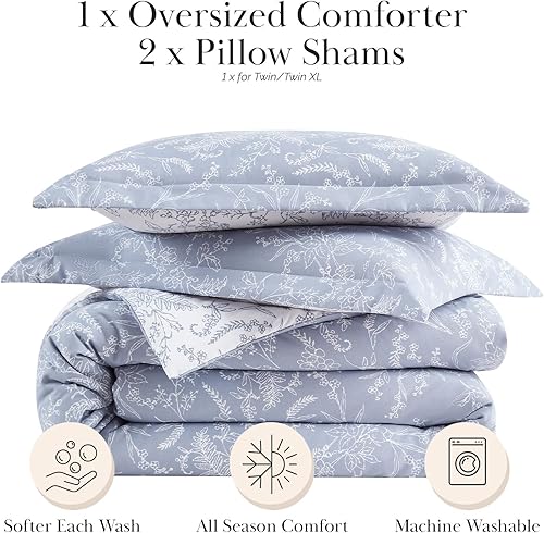 Miniatura 93 de Southshore Fine Living, Inc. Juego de edredón de 2 piezas, tamaño individual, juego de edredón floral con funda de almohada, pájaros y flores