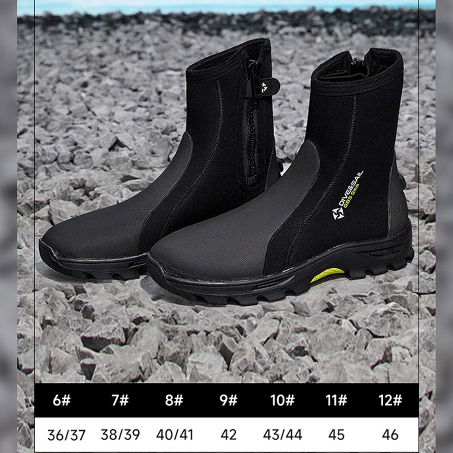 Colaxi Diving Boots Amphibious Water Shoes Reinforced Toe Cleated Rubber Sole Professional for Men Women Multipurpose Zipper Closure