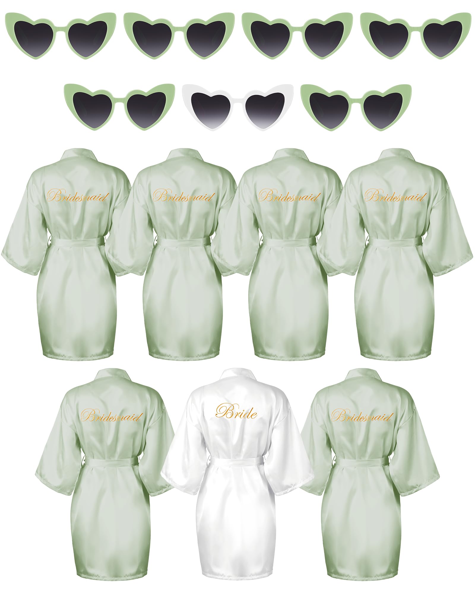 Xuhal 7 Pcs Bride Bridesmaid Robe Sets for Wedding Bridal Party Satin Robes Maid of Honor Robe with