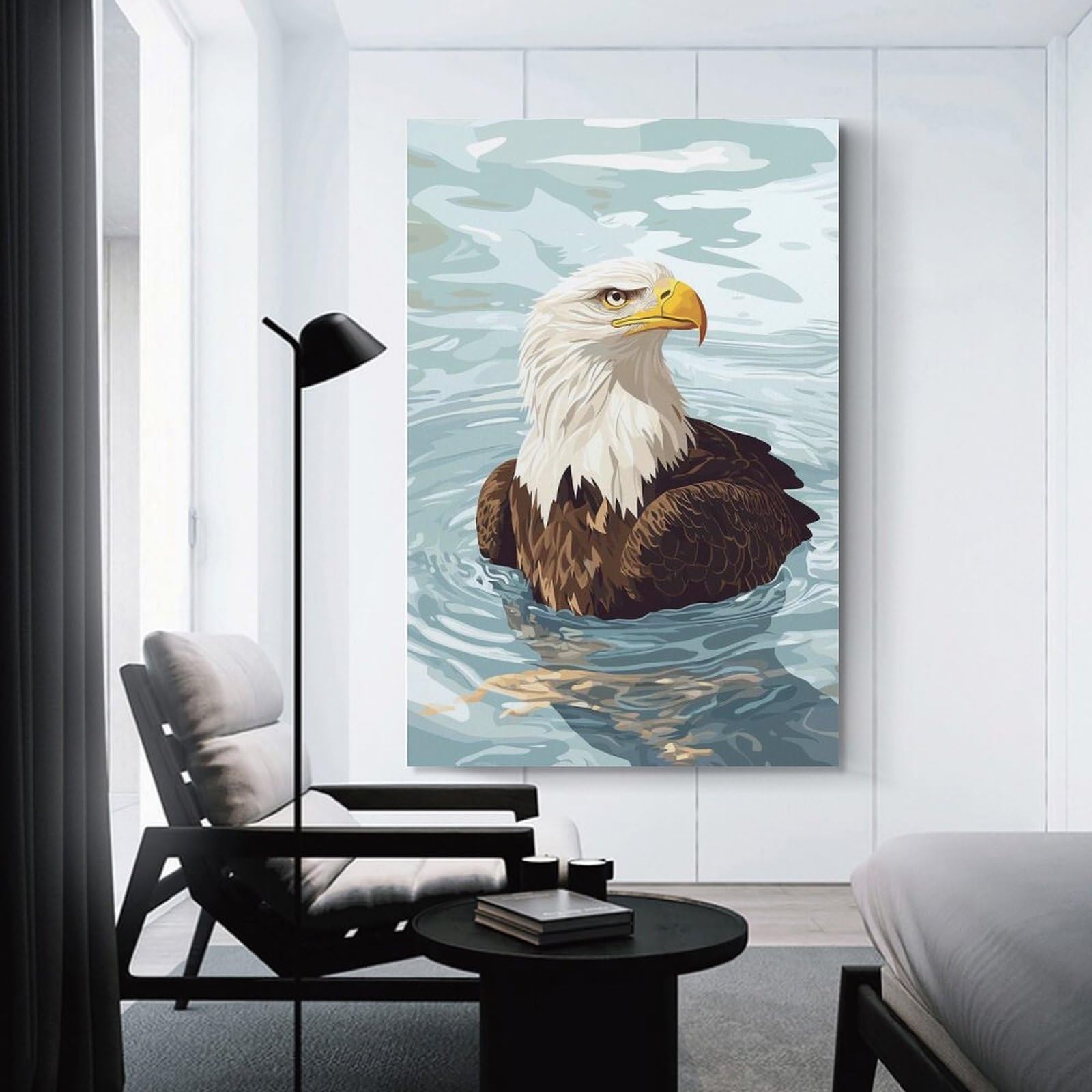 Junmoney Bald Eagle Swimming Wall Picture Print 20x30inch(50x75cm), for Corridors, Hallways Or Apartment Entries, Wall Decor to Refresh Empty Corners