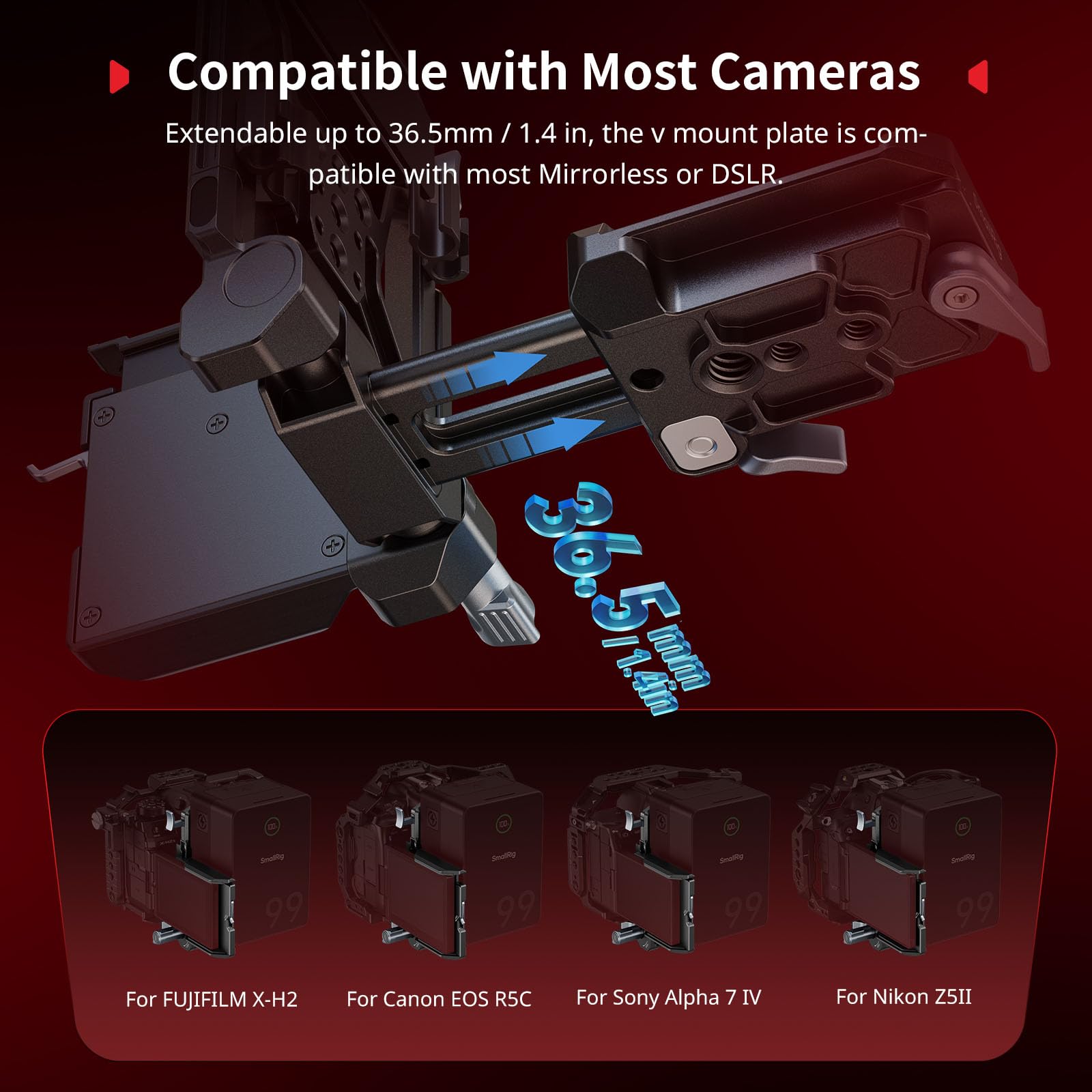 SMALLRIG Faltbares V Mount Akku Plate Kit Pro, QR Plate für Arca, LCD-Bildschirmschutzhalterung und Kabelclips, All-in-One-Kompaktkamera-Video-Rig für Spiegellose/DSLR, für NEEWER V Mount Akku - 5315