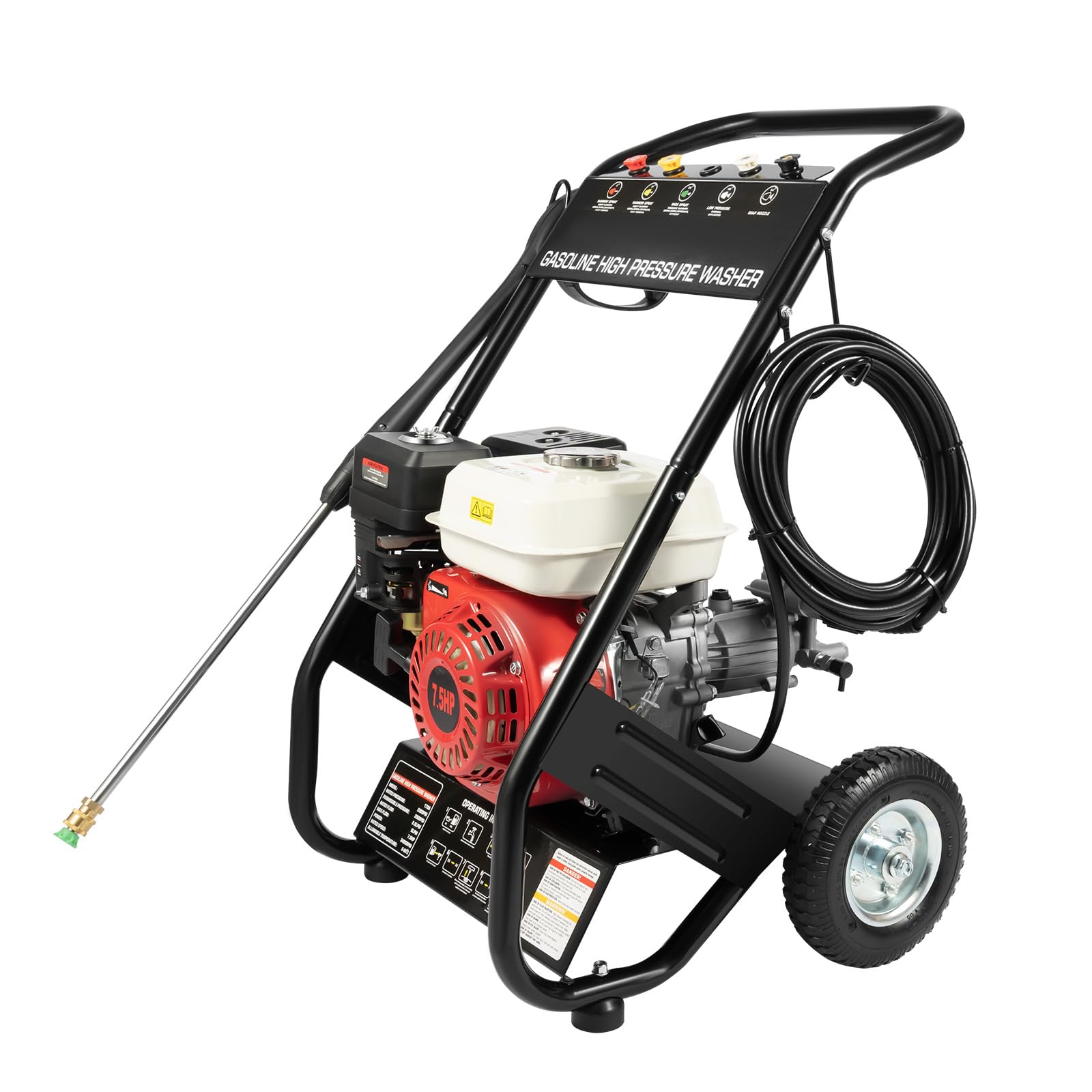Limpiador a presión de gasolina de 7,5 CV, 170 bar, 3400 rpm, con 5 boquillas y manguera de 8 m, limpiador de superficies de gasolina, para coche, terraza, industrial, limpieza de superficies