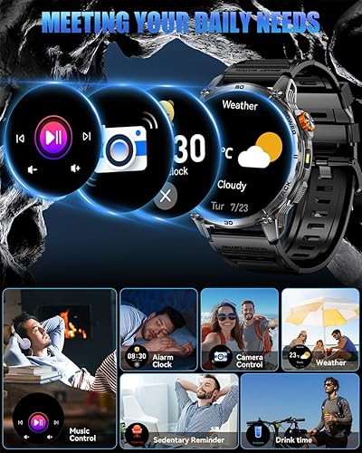 Miniatura 9 de Military Smart Watches for Men with 1000mAH Battery, 1.7" HD Sports Smartwatch with Flashlight/Bluetooth Call/Heart Rate/SpO2/Sleep Monitor, Fitness