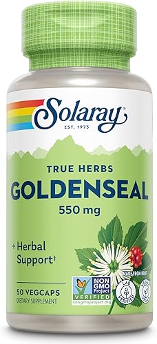 SOLARAY Goldenseal Root 550mg  Digestión saludable, función inmunológica y apoyo respiratorio  Raíz entera  Sin OMG, vegano y verificado en