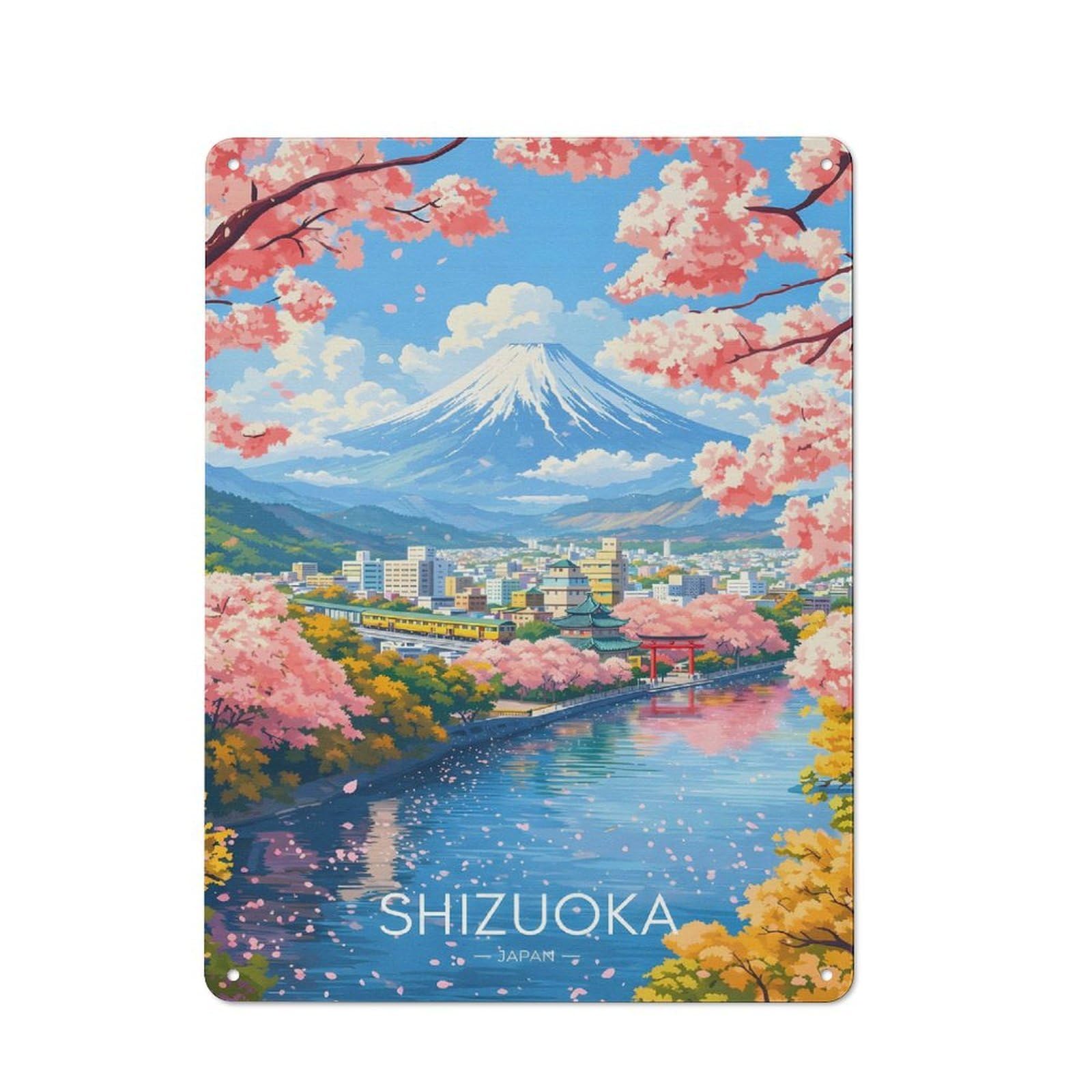 Junmoney Style-10 For Garden Room Or Summerhouse, Shizuoka Japan Cherry Blossoms Mount Fuji Retro Metal Sign 40X30cm, For Vintage Wall Decor Fans, For Metal Sign Collectors