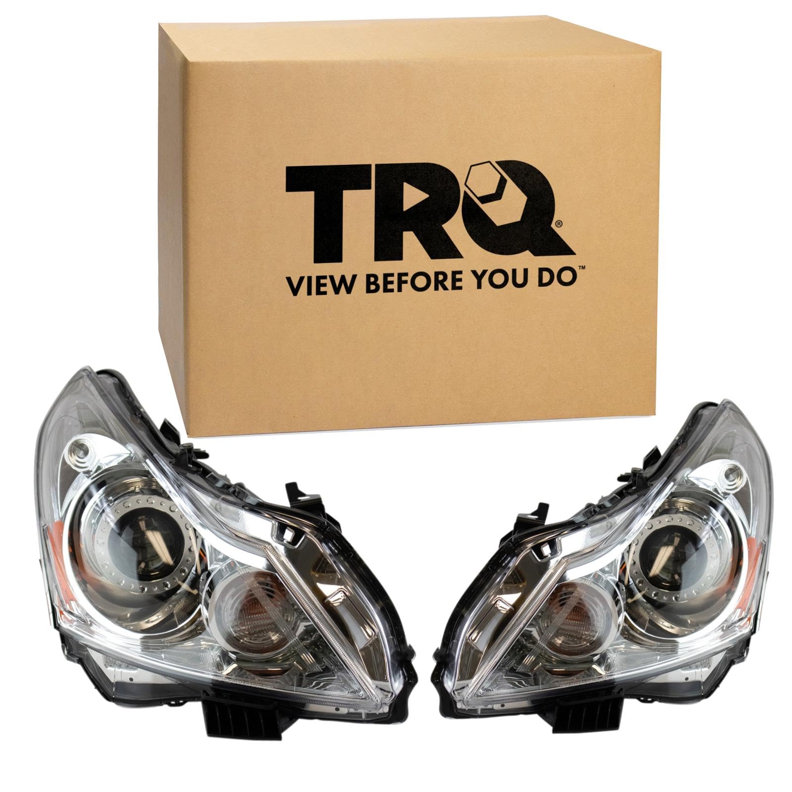 TRQ Driver and Passenger Side Headlight Assembly Set Compatible with 10 Infiniti G37 Base Model Sedan 10-13 G37 Journey Sedan 11-12 G25 Base Model 11-12 G25 Journey 15 Q40
