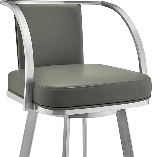 Miniatura 6 de Armen Living Livingston Taburete giratorio de cuero sintético gris y acero inoxidable cepillado de 30 pulgadas