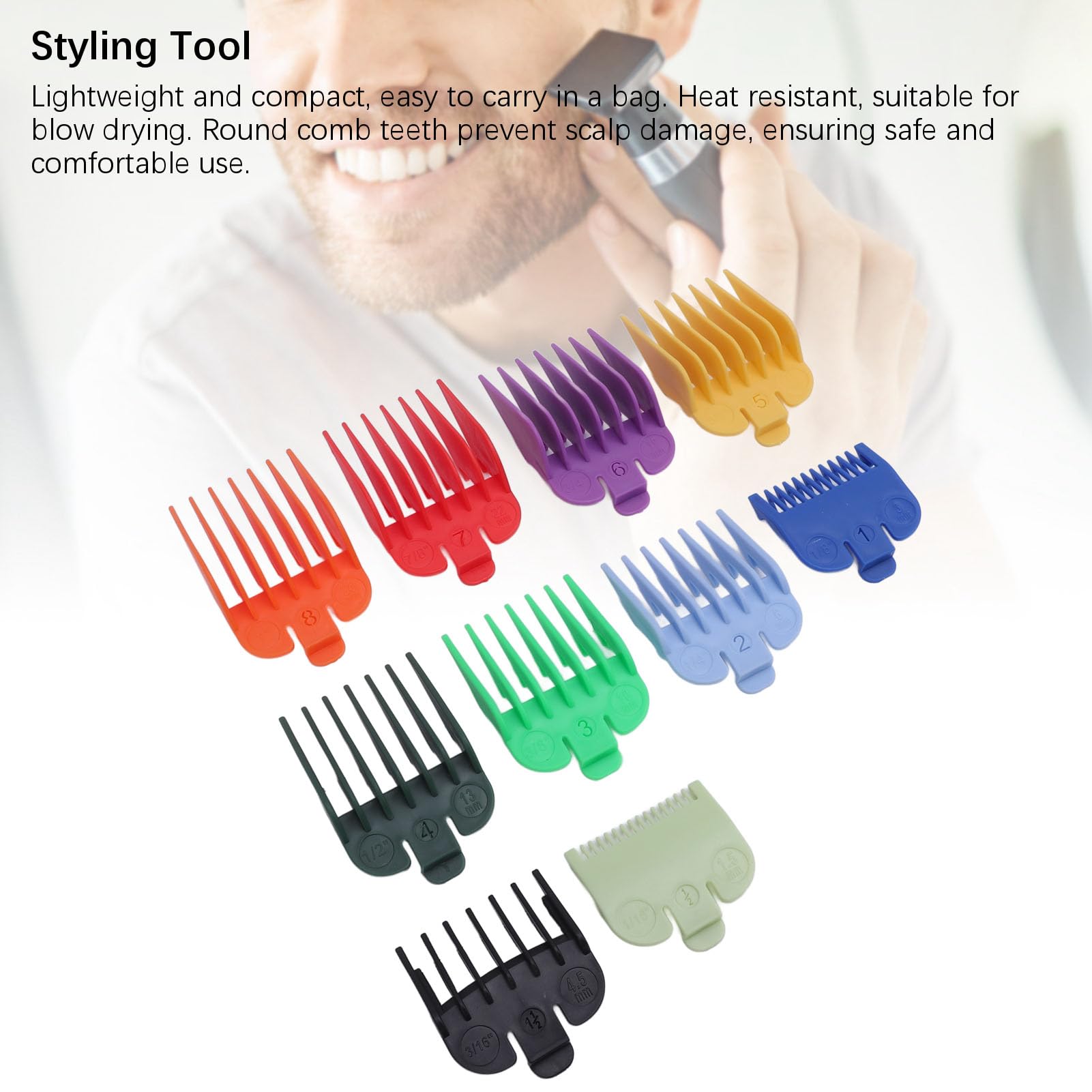 Haarschneidemaschinen-Schutz-Set, runde Ecken, bunte Zahlencodierte Führungskämme, ABS-Haarschneidemaschinenschutz, kompatibel mit Haarschneidemaschinen, 1,5/3/4,5/6/10/13/16/19/22/25 mm, 10 Stück
