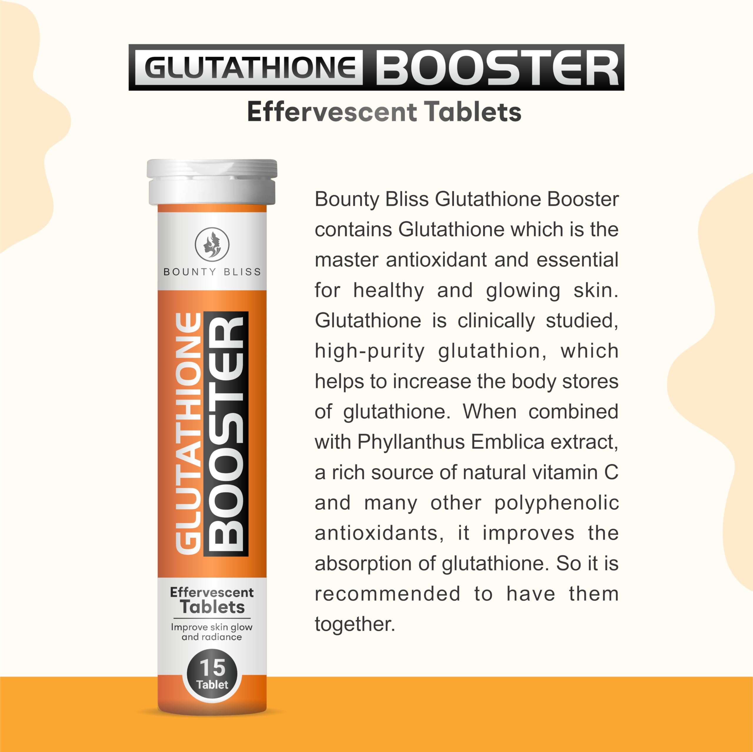Bounty Bliss Glutathione Booster Effervescent Tablets with Vitamin C & E Skin Glow & Hydration Support No Added Sugar (15 Tablets) : Amazon.in: Health & Personal Care Bounty Bliss Glutathione Booster Effervescent Tablets with Vitamin C & E Skin Glow & Hydration Support No Added Sugar (15 Tablets) : Amazon.in: Health & Personal Care