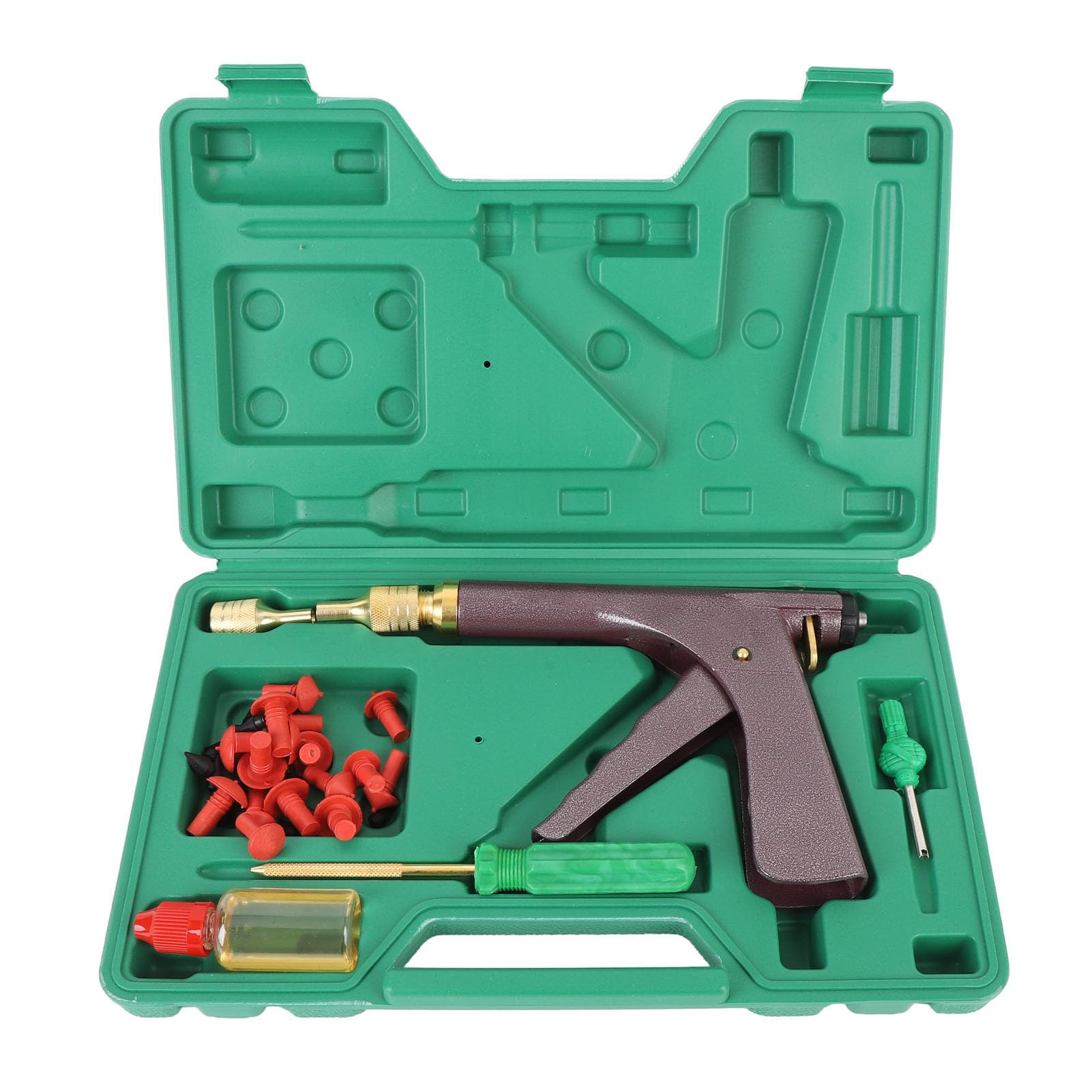 AUNMAS Kit de Reparación de Neumáticos, Taponador Profesional de Neumáticos sin Cámara con 32 Tapones de Goma, Herramienta de Goma de Metal de Plástico, de Gatillo, para Reparación de Pinchazos de