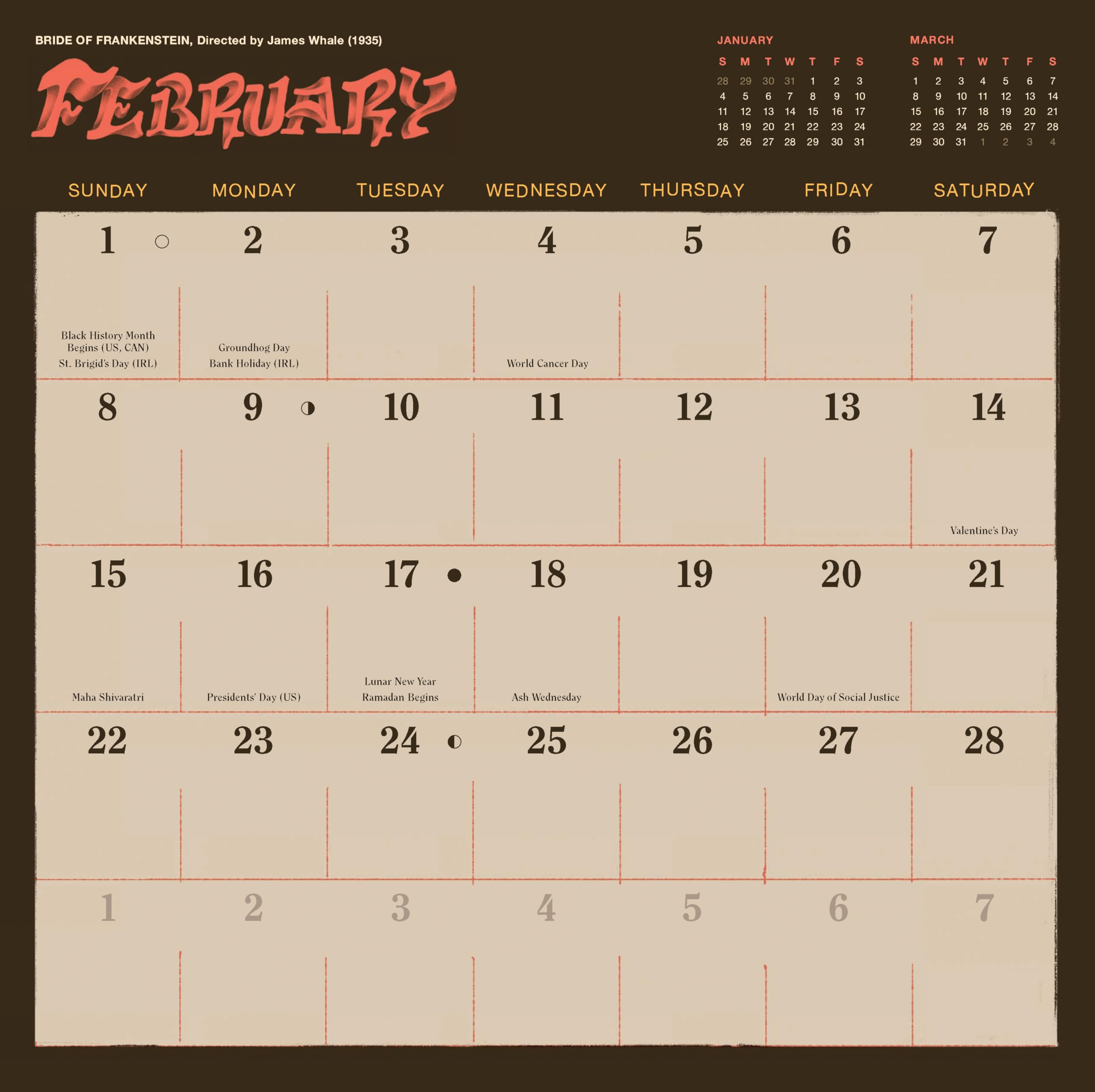 Classic Horror Movies 2026 Wall Calendar
