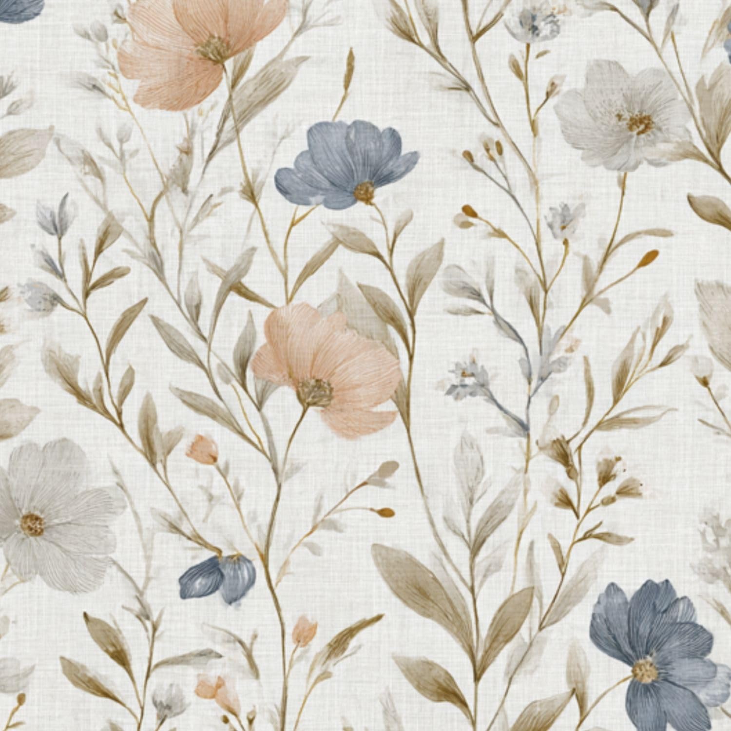 DERUINVAIO Self Adhesive Feature Removable Watercolor Meadow Flowers Botanical Peel and Stick Vinyl Wallpaper Roll, Sticky Lining Paper for Bedroom, Living Room, Kitchen Walls