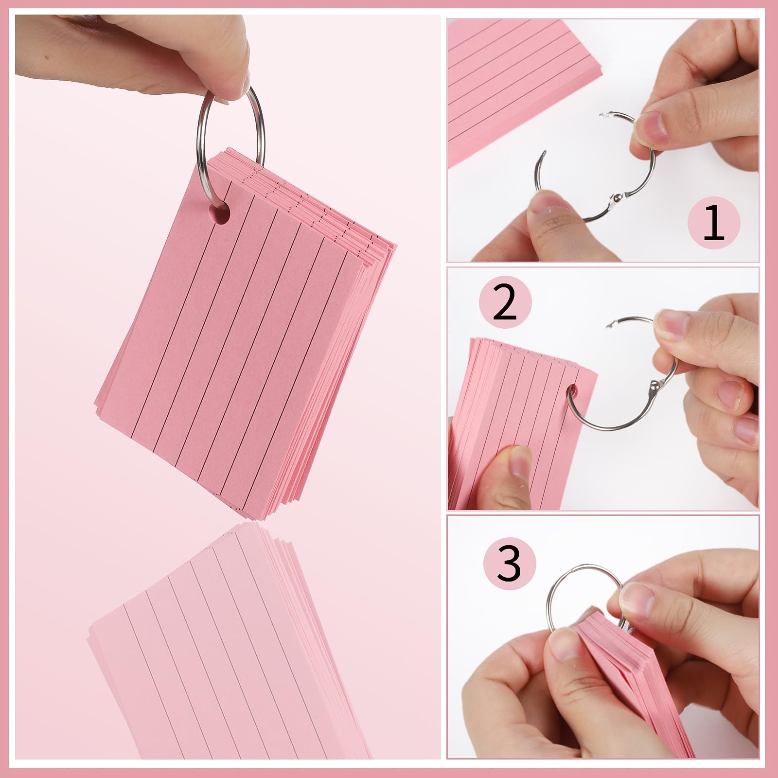Yoosso 600 Pezzi Flash Card A8 7,4 x 5,1 cm Cartoncino a Righe Schede Indice con Anelli per Scuola Ufficio Studio