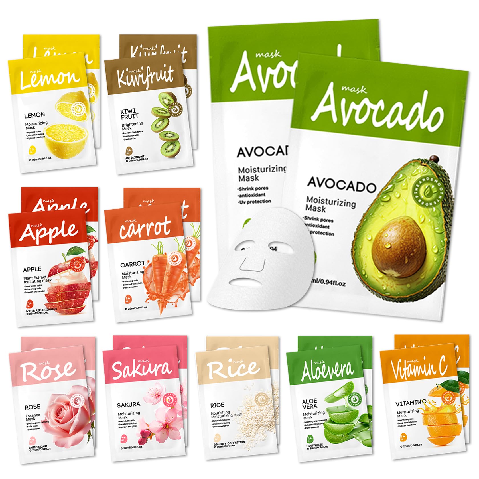 QSLYUYUAN 20PCS Face Masks Skincare,Hydrating Face Sheet Masks,Moisturizing Facial Mask,Overnight Facial Sheet Mask for Women and Men,Nourishing