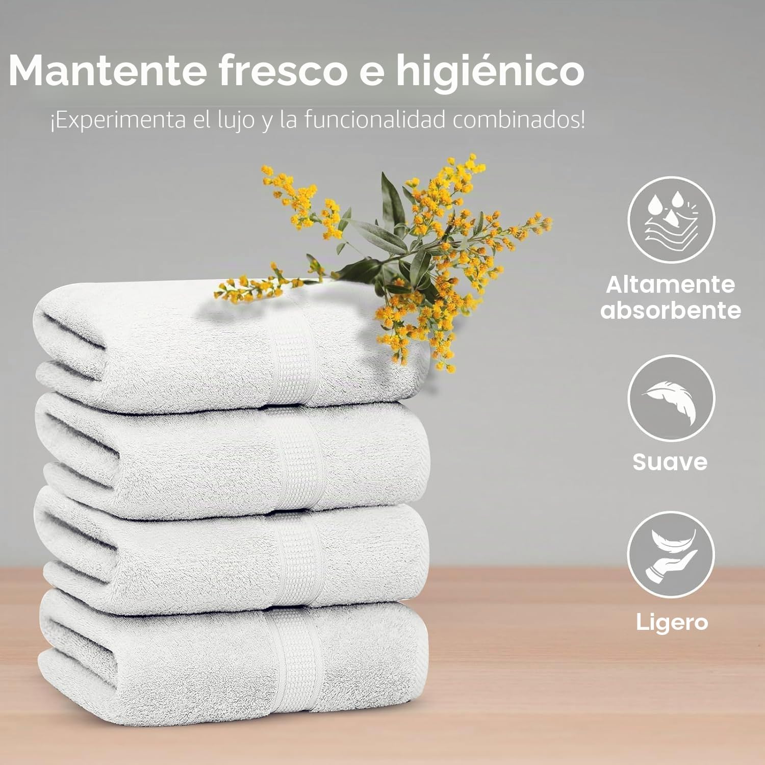 Toallas de baño de algodón y bambú de lujo – Naturales, superabsorbentes y ecológicas, 76,2 x 132 cm