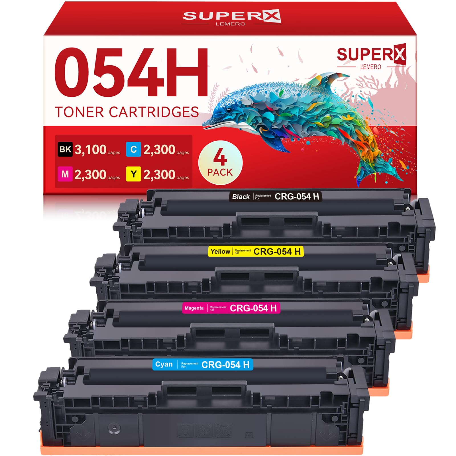 Photo 1 of 054H Toner Cartridges Compatible for Canon 054H 054 Toner Cartridges Set 054 054H Toner Work for Canon Color ImageCLASS MF644Cdw MF642Cdw LBP622Cdw MF641Cw Printer (4-Packs for 054H Toner, BCMY)