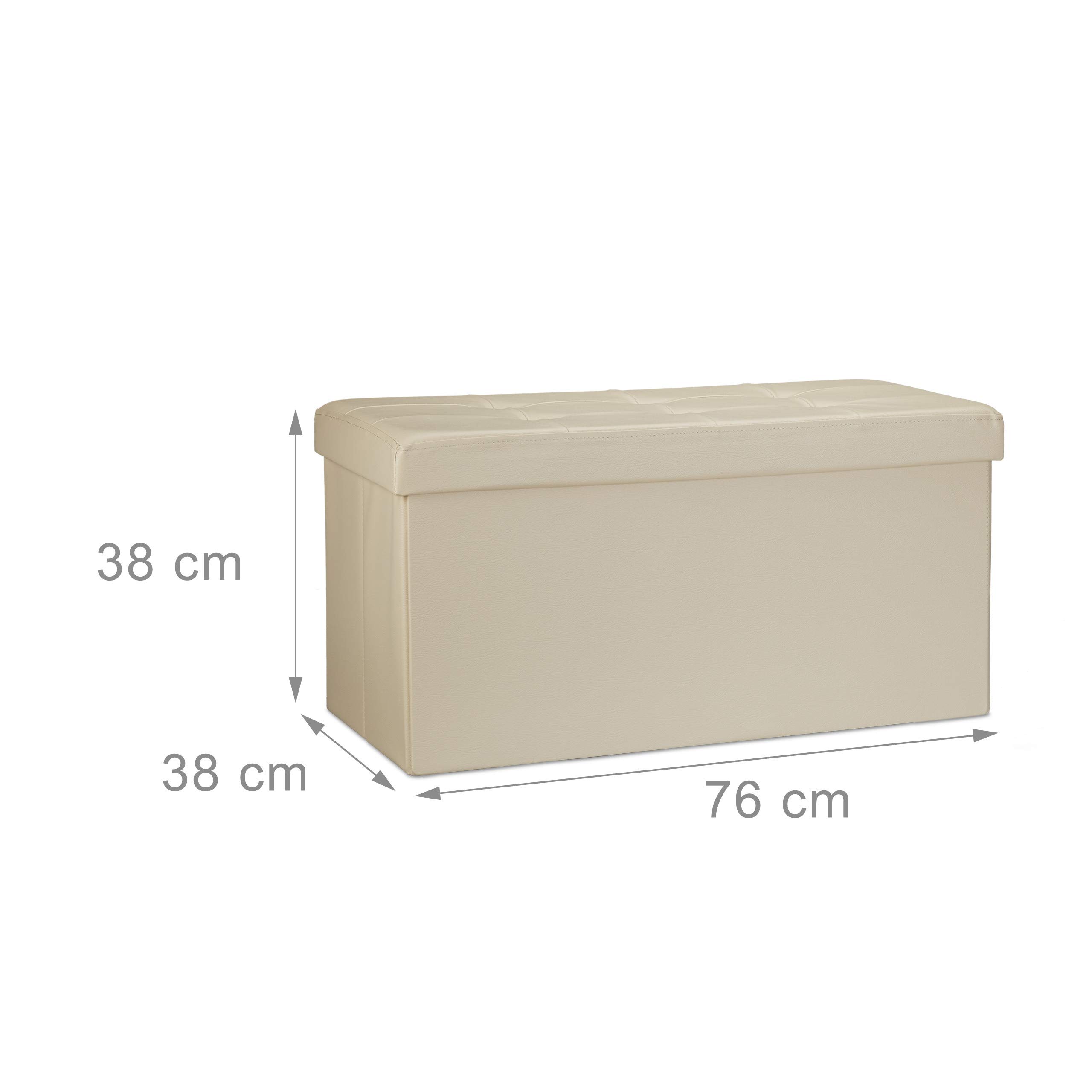 Pouf Contenitore Pieghevole In Ecopelle – Panca Portaoggetti Trapuntata A Rombi (Beige, 76x38 Cm)