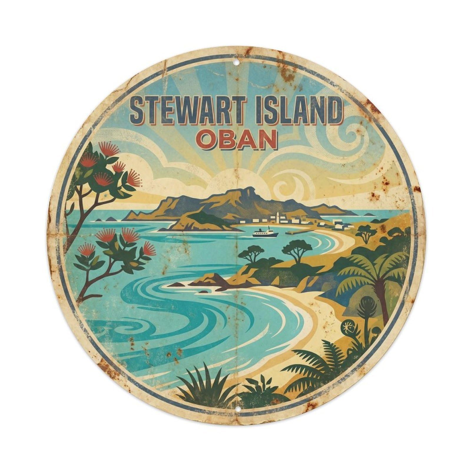Stewart Island Oban Lagoon Travel Retro Ink Metal Tin Sign