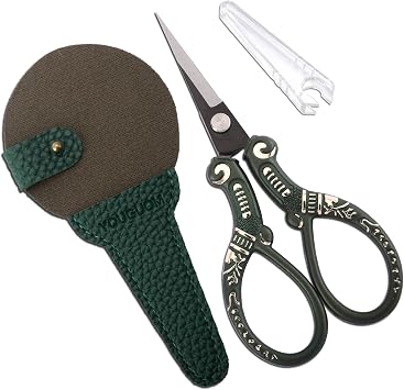 YOUGUOM Vintage Craft Scissors with Case, Sharp Sewing Scissor for Craft Needlework Cross Stitch Yarn, Little Thread Snips Detail Shears