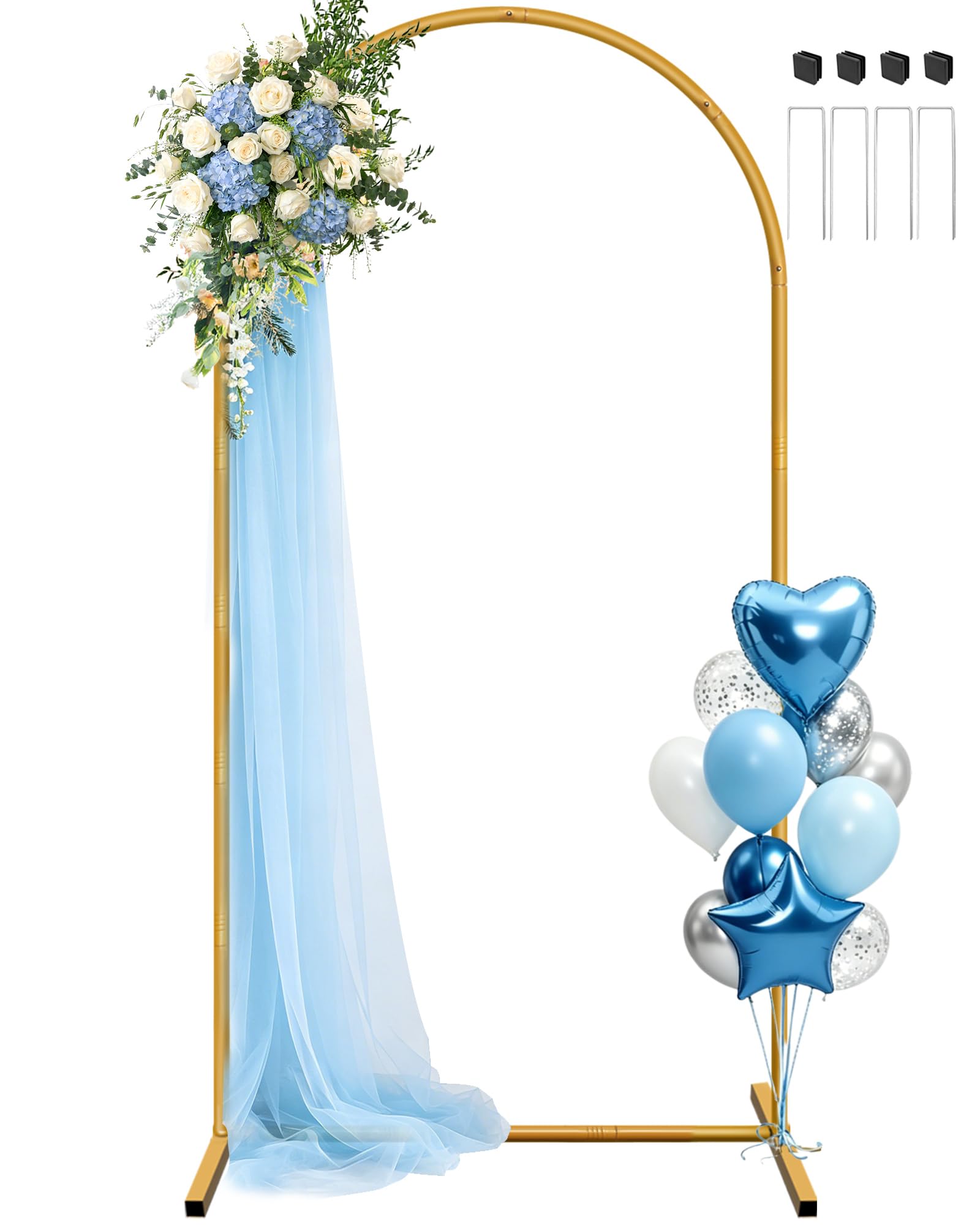 JEBUTU 7.2ft Wedding Arch Backdrop Stand, Metal Arch Backdrop Stand, Balloon Arched Frame for Wedding Birthday Party Bridal Baby Shower Garden Floral Arched Decoration Halloween Fathers Day (1.2x2.2m) — image 1