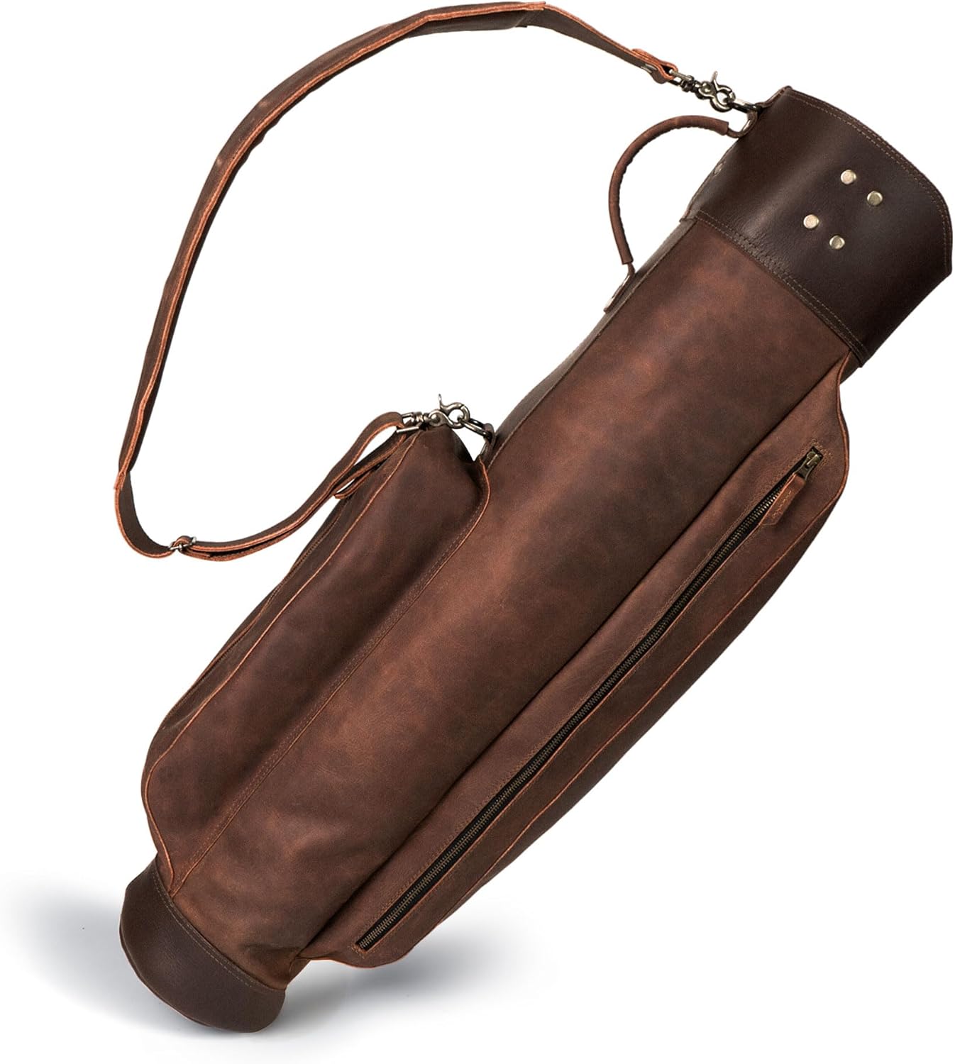 Leather Golf Bag with Top Divider & Shoulder Strap, Vintage Club Golf Cart Bags for Men & Women, Carry Sunday Silencer Stand Bag, Mens Travel Walking Cases, Hard Case Light Weight