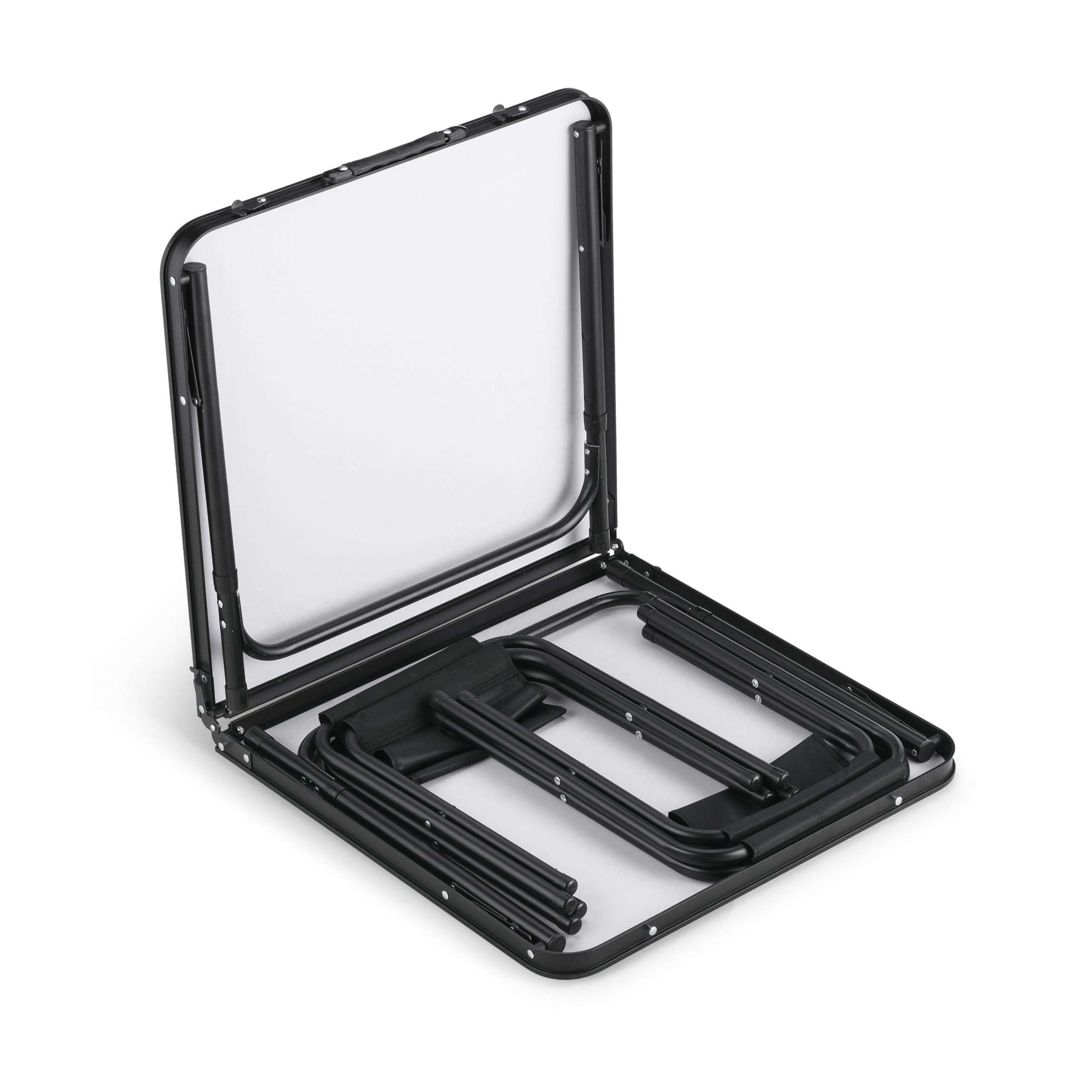 Tavolo da Campeggio con 4 Sedie, Altezza Regolabile, Tavolo Barbecue Pieghevole Portatile 120 x 60 cm, Tavolo Pieghevole in Alluminio con 4 Sgabelli Pieghevoli per Campeggio, Picnic, Barbecue Giardino