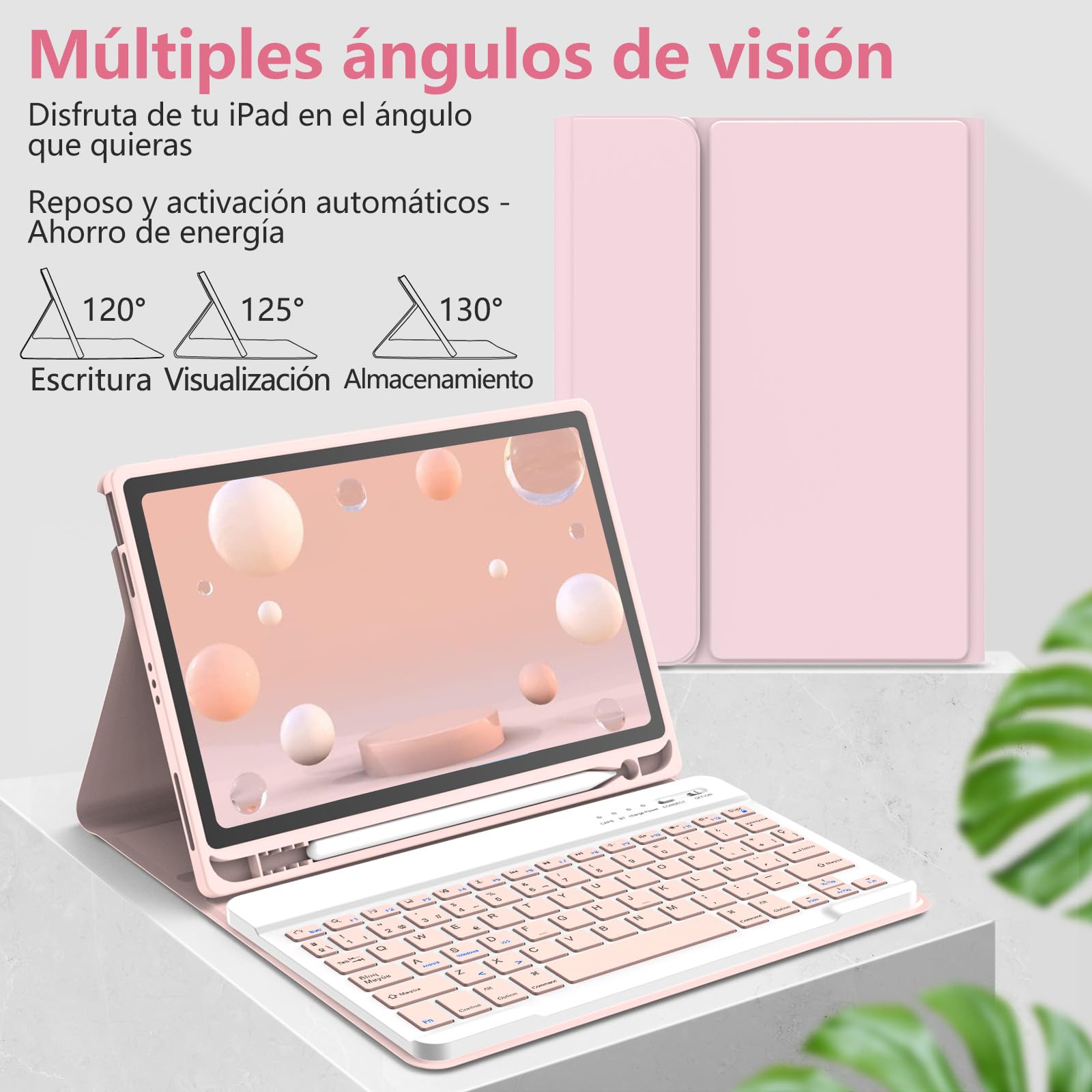 Funda con Teclado para iPad Air 11 M2 M3/5ª y 4ª Gen 10.9" 2022/2020, Auto Sleep & Wake, Teclado QWERTY Español, Funda con Portalápices Bluetooth Magnético Desmontable para iPad Pro 11" 2018 (Rosa)