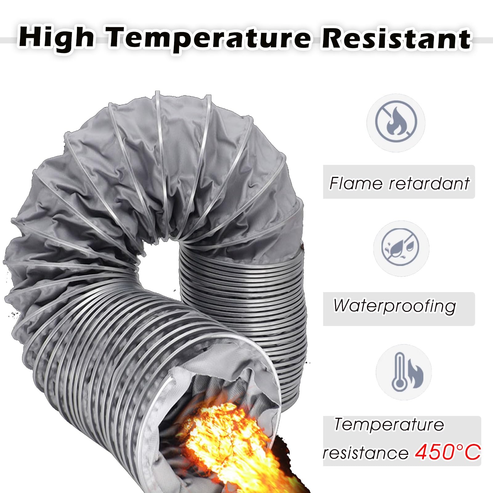Manguera de ventilación flexible de fibra de vidrio – Tubo de entrada de aire frío de 80 mm para ventiladores extractores, 500 mm de longitud con 2 abrazaderas para sistemas de ventilación y HVAC
