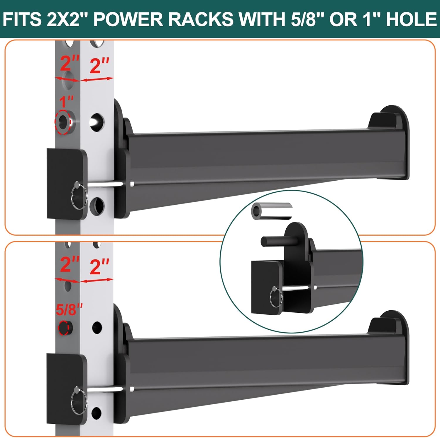 Spotter Arms, Heavy-Duty Squat Rack Safety Bars for 2x2 Rack, Power Rack Attachments, Compatible with 5/8 "or 1" Holes, 2 Pack