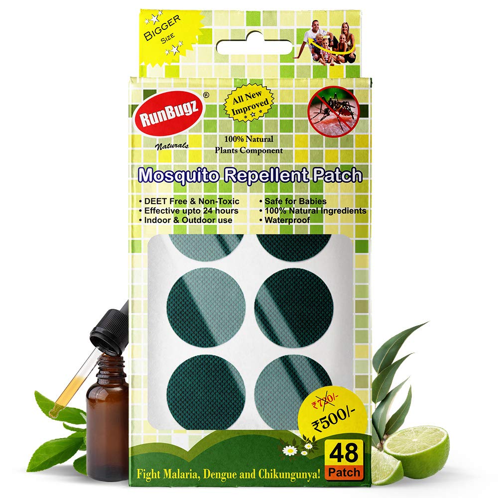 100% Natural Mosquito Repellent Patches for Kids 48 Patches Green - Effective Up to 12 Hours Safe for Kids Protect from Dengue, Malaria, Chikungunya