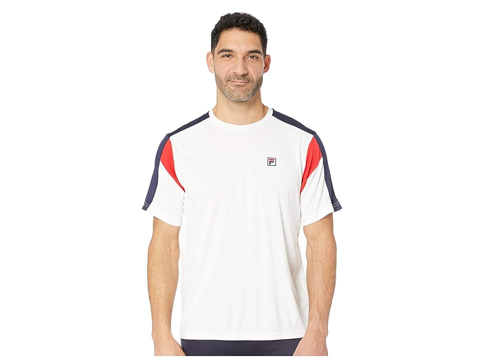 

Fila Heritage Tennis Color Blocked Crew (White/Navy/Chinese Red) Men's Short Sleeve Pullover