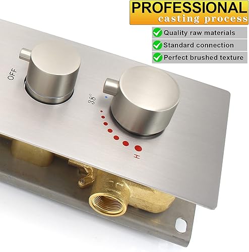 Miniatura 6 de HOMEDEC Kit de Válvula de Ducha Termostática de Latón de 5 Funciones Puede Funcionar al Mismo Tiempo, Desviador de Agua Oculto con Válvula de 6