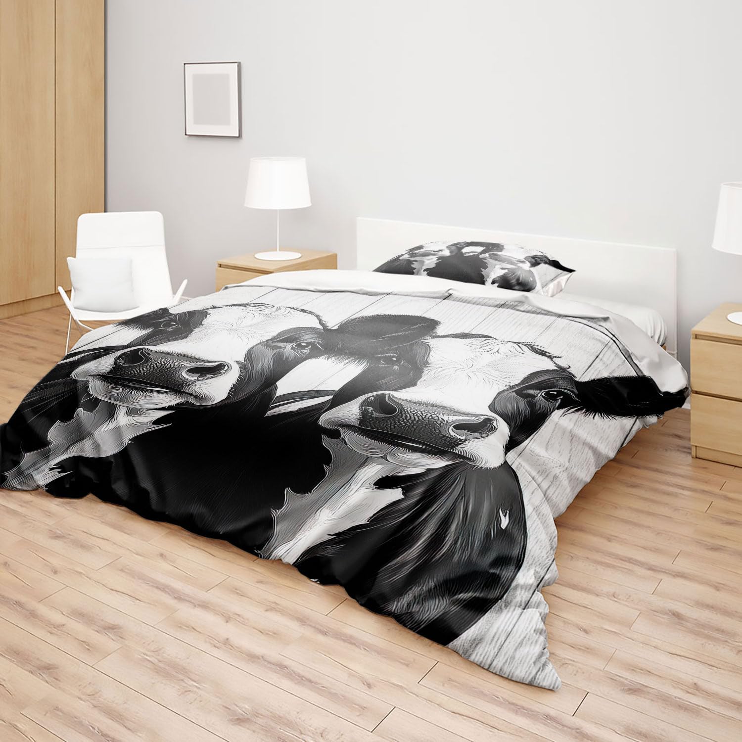 HommomH Milchkuh Motiv Bettwäsche Maße 135x200 cm Microfaser 2 teiliges Set enthält 1 Bettbezug und 1 Kissenbezug 80x80 cm für stylische Einzelbetten