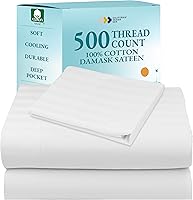 Vista 25 de California Design Den - Juego de sábanas tamaño individual, 100 % algodón, 500 hilos, satén, con bolsillo profundo y sábana ajustada elástica